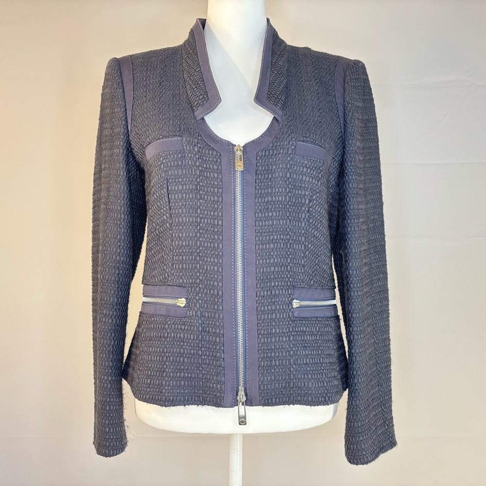 Laurèl Structured Tweed Zip Blazer Jacket • Grey • US 8